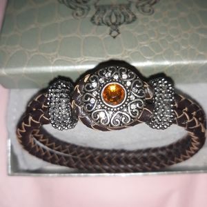 Leather and Stone Bracelet